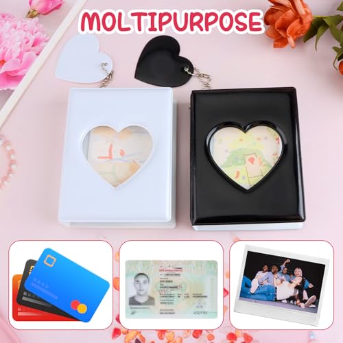 Mini Photocard Binder, Heart Hollow Portable Photos Card Book with Lovely Pendant, Cute Style Kpop Card Holder Collectible Album for Fans (Black and White 2 Pcs) - color: Black and White 2 Pcs