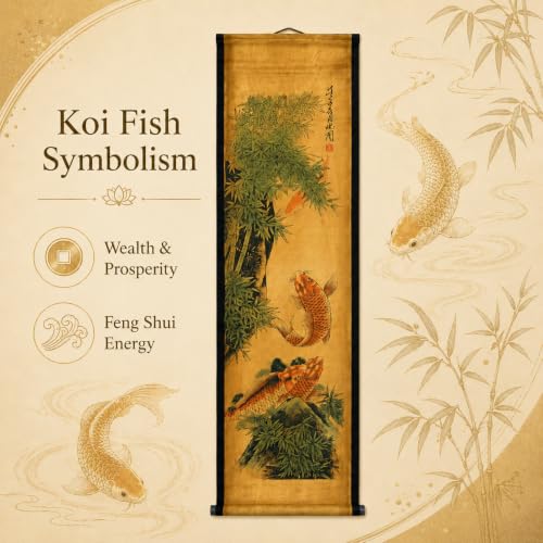 Wall Art Poster Prints Painting Hanging Scroll Decor Asia Summer Koi Fish - color: D2