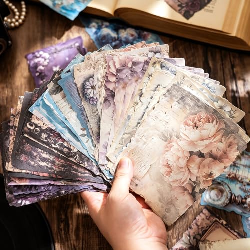 120 Sheets 4 Themes Vintage Scrapbook Paper Bundle, 4x5.5 Inch Pre-Cut Deckled Edge, Dark Academia Cottagecore Tea-Stained Floral Ephemera, Single-Sided for Junk Journal, Collage & Card Making - color: Multicolor 20