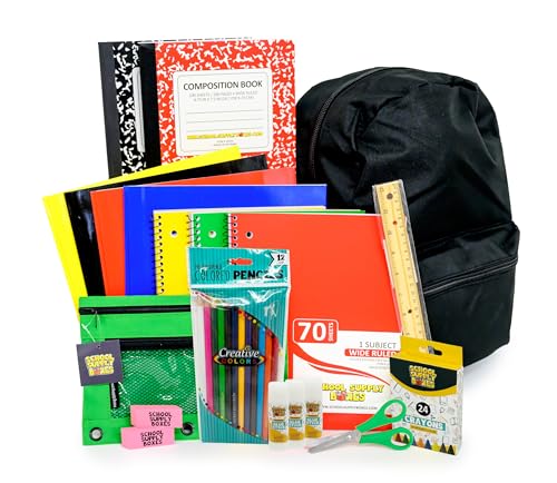 School Supply Boxes | 17" (Black or Clear) Backpack Bundle for (Elementary, Intermediate, or High School) - color: Black, style: Elementary