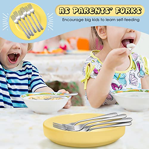 E-far Stainless Steel Kids Forks, 6PCS for Toddler Preschooler Children - size: Fork x 6, style: Hammered