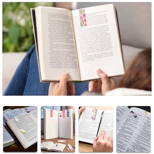 48 Pieces Magnetic Bookmarks Magnet Page Markers - Book Marks for Reading Women & Men with Storage Boxes - Cute Magnet Bookmark Clips for Reading Pleasure（Flowers） - size: 48, style: Flowers Style