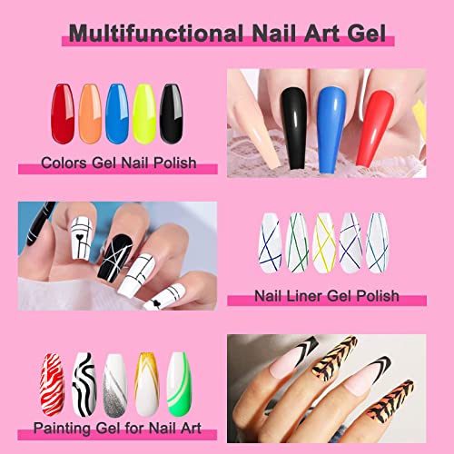 Gel Nail Art Polish Set with Thin Liner Brush for Nail Design 12 Colors