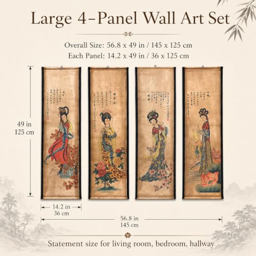 CIFIBIFUN 4 Panels Large Women Beauty Chinese Wall Art Scroll Painting