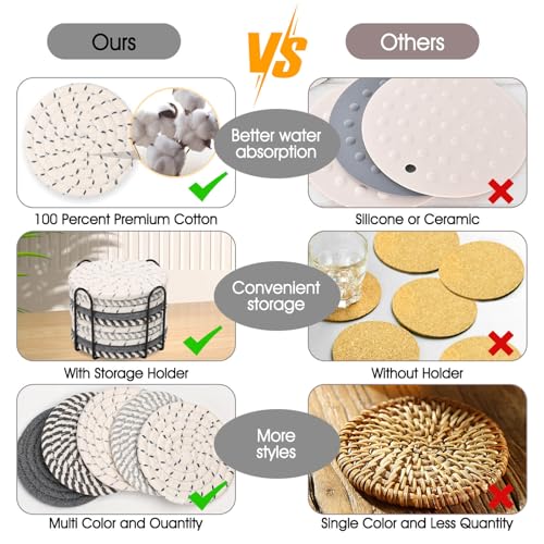 Billbotk 10 Pieces Coasters for Drinks, Absorbent Drink Coasters with Holder, Coffee Table Coaster Set for Home Decor, Apartment Decor Aesthetic, Living Room Essentials, 4.3 Inches - color: Gray 2