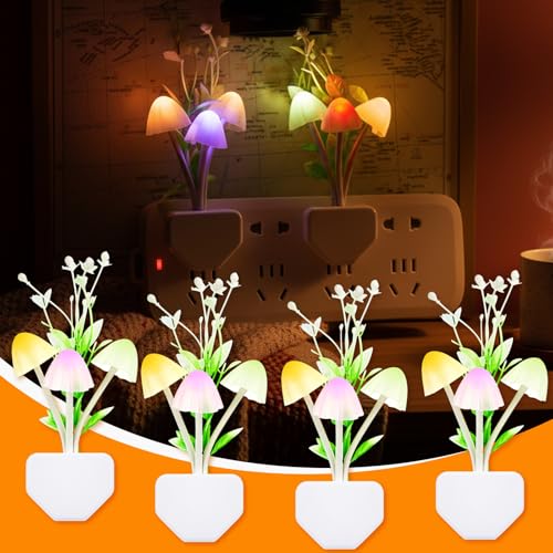 Mudder 4 Pcs Sensor Mushroom Night Lights LED Night Lights 7 Color Changing Plug-in Light Sensor Wall Lamp for Adults Bedroom, Bathroom, Christmas Party Gift(Float Grass Style) - style: Float Grass Style