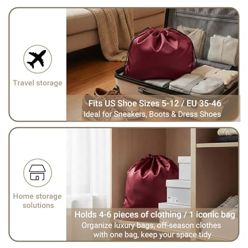Q&J Fabric Co. 6 Pack Satin Dust Bag 19.7x23.6 inch Burgundy 100% Polyester Silk Bag Purse Dust Bag Shoe Bags for Closet Purse Protector Bag Dust Covers for Purses - color: Burgundy, size: 19.7"x23.6"