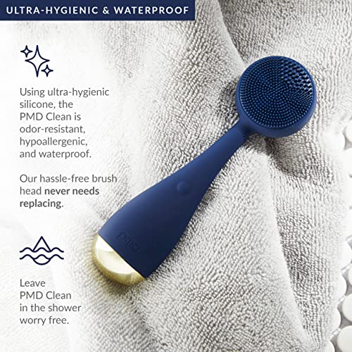PMD Beauty Clean Facial Cleansing Brush – Waterproof Silicone Face Cleanser with Sonic Technology - color: Navy With Remove Cleansing Balm