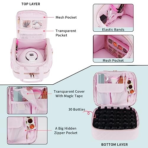 VOFIpremiAm Nail Polish Organizer,Pretty Nail Bag Organizer Case - color: Pale Pink, size: 30 Bottles