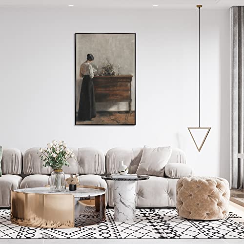 uoyien Vintage Danish Canvas Wall Art Famous Artwork Woman Reading Portrait Oil Painting Dark Academia Aesthetic Print 19th Century Antique Poster Retro Gallery Home Decor 12x16in Black Framed - color: Grey, size: 12x16in Black Metal Framed
