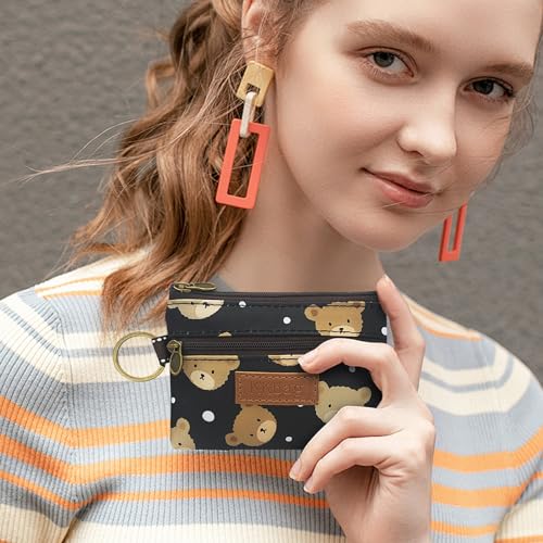 Coin Bag, Keyring Cute Coin Pouch for Women and Girls (black) - color: black bear