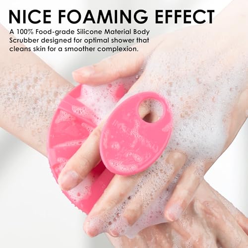 INNERNEED Food-Grade Soft Silicone Body Scrubber Shower Brush, Green+Pink - color: (Set) Dark Green+pink
