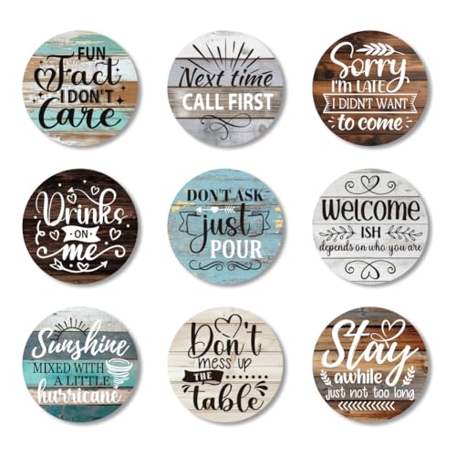 ANATTASOUL Funny Phrase Wooden Coasters Set of 9 Bulk(3.9") - style: Funny Phrase