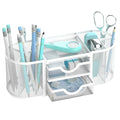 SUPEASY Mesh Desk Organizer, Pen Holder for Desk with 2 Drawers, White - color: Pearl White