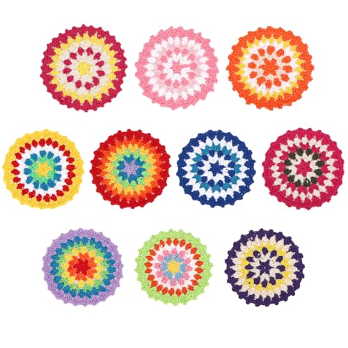 kilofly 10 pc Cotton Crochet Coasters for Drinks 12cm 4.7" Handmade Doilies Set