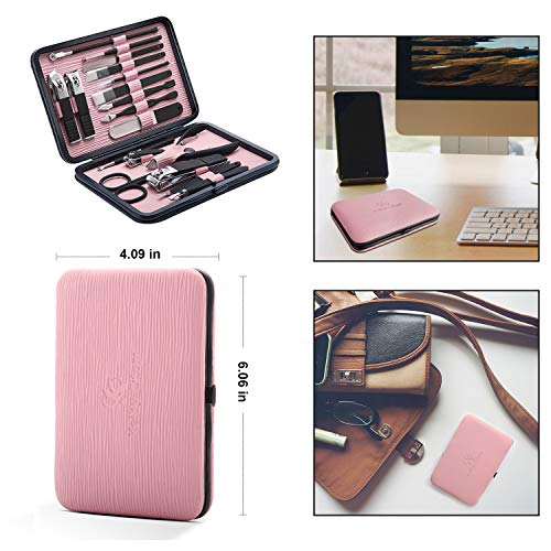 Manicure Set Professional Nail Clippers Kit Pedicure Care Tools- Stainless Steel Women Grooming Kit 18Pcs for Travel or Home (Pink) - color: Pink