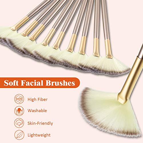 Maitys 9 Pieces Facial Fan Mask Brushes, Champagne - color: Champagne
