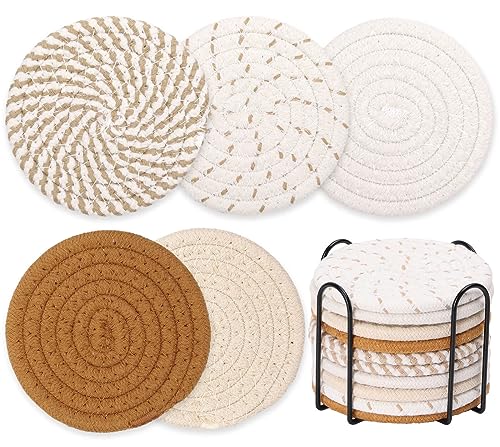 Billbotk 10 Pieces Boho Coasters for Drinks, Absorbent Drink Coasters Set for Home Decor, Fall Decorations for Home and Farmhouse, 4.3 Inches - color: Brown