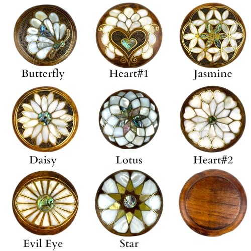 Handmade Natural Wooden Compact Mirror with Abalone Shell and Mother of Pearl Inlay- Magnifying Make Up Mirror- Unique Gift for Valentines Day- Personalized Gift for Her (Evil Eye) - color: Evil Eye