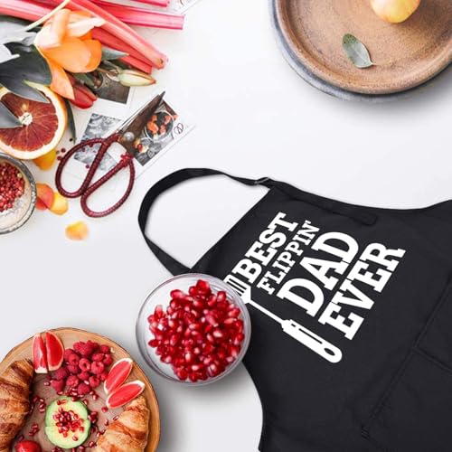 Rosoz Funny BBQ Black Chef Aprons for Men Adjustable Kitchen Cooking Aprons - color: Best Flippin'dad Ever