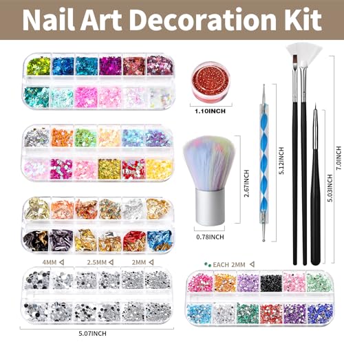 FANDAMEI Nail Art Brush, Nail Design Tools Kit with Nail Art Brushes, Nail Dotting Tools,Fine Glitter,Nail Butterfly, Nail Heart Sequins, Foil Flakes, Nail Art Rhinestones, Nail Art Decoration Kit. - color: B-Black
