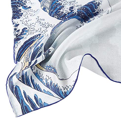 JWSilk Long Charmeuse Silk Scarf Classic Art Print - color: Great Wave Off Kanagawa