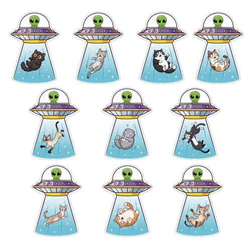 10PCS UFO Cat Magnetic Bookmarks - Funny Page Markers for Books Cute Kitty Magnetic Bookmarks Reading Accessories Office Book Lover Gifts - size: S-Funny Cat