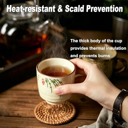 Japanese Tea Cups, 6 Pieces Small Size 6 Oz Ceramic Coffee Cup with Good Heat Retention, Handless Teacup Matcha Mug for Latte, Juice, Gift, Sake or Dessert Wine, Dishwasher Safe
