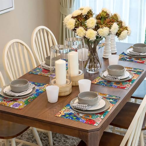 Spring Boho Floral Dinner Placemats Set of 4, Colorful Vintage Decorative Place Mats, Kitchen Washable Table Mats for Dining Holiday Party Home Decor, Gifts for New Home Women - color: Boho