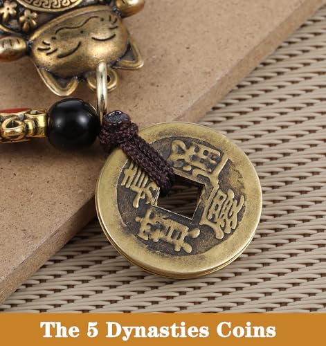1 Pcs Lucky Cat Keychain, Brass Japanese Maneki Neko Good Luck Charm