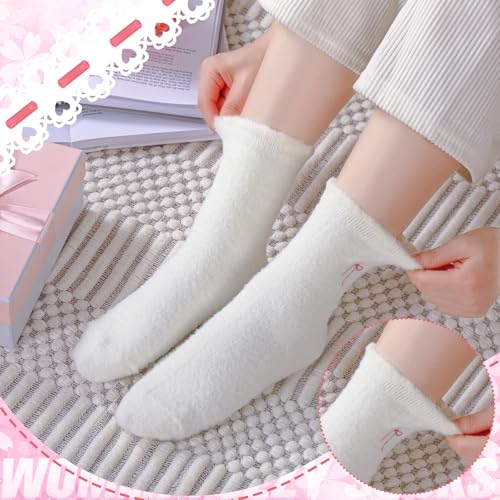 Geyoga 5 Pairs Fuzzy Bow Socks for Women Fluffy Slipper Gift - color: Gradient Pink