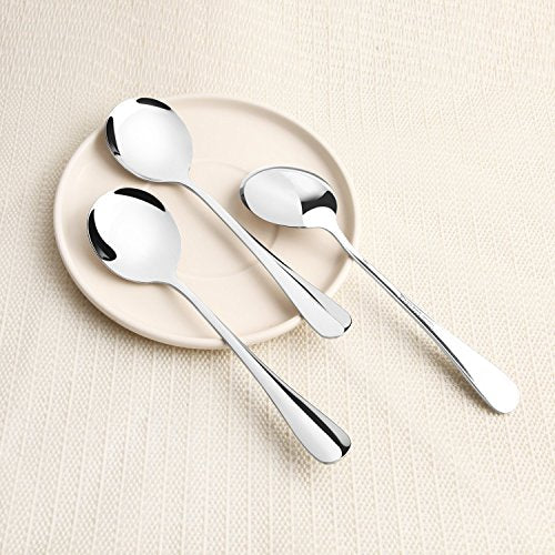 Soup Spoons, Wholesale Spoons Silverware, Round Stainless Steel Spoon Set of 8 - size: 8