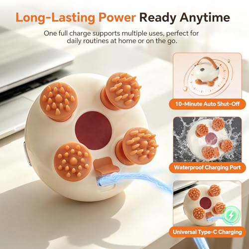 Scalp Massager, Electric Head Massager for Stress Relax - color: Beige+brown