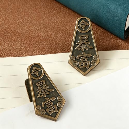 CRASPIRE 2Pcs Journal Notebook Clip Page Holder Clip Antique Bronze Vintage Chinese Rich Word Small Metal Decorative Bookmark for TN Travelers Journaling Reading Writing Document Planner Sketchbook - style: 2Pcs Chinese Words - Becoming Rich Suddenly