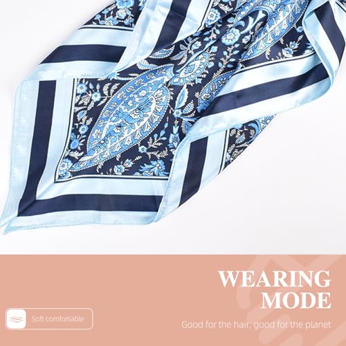 35 Inches Silk Head Scarf-Satin Hair Scarves Silk Bandana Scarf Headscarf for Women's Fashion Scarves - color: Blue-large Cashews