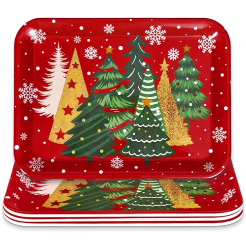 JarThenaAMCS 3Pcs Christmas Serving Trays Reusable Serving Dishes Gold Green Xmas Tree Snowflake Platter for Winter Party Sharing Snacks Fruits Dessert, 13 x 10 Inch - style: Gold Green Xmas Tree