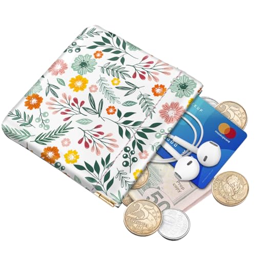 Green Daisy Squeeze Coin Purse Pouch Small Makeup Bag for Purse - color: Green Daisy, size: Small (4.4"x3.85")