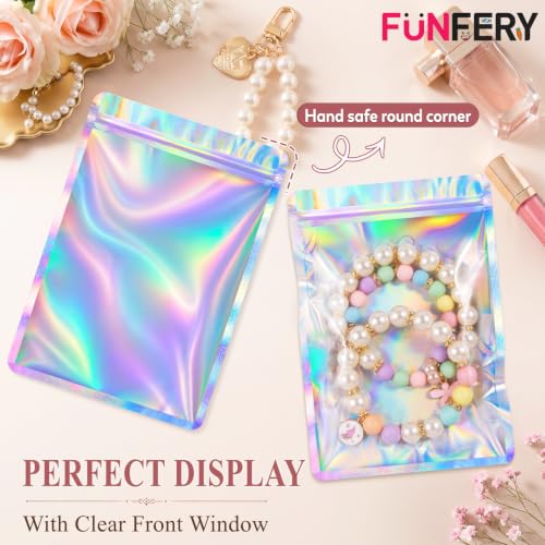 Funfery 100 Pcs Resealable Clear Holographic Bags,Smell Proof,4.3x7.5in - color: Holographic, size: 4.3x7.5 inch