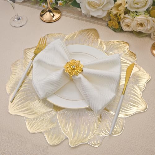 Gold Placemats Set of 6, Creative 3D Flower Placemats Waterproof Oil-Proof - color: Gold Flower