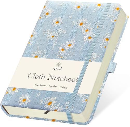 Blue Notebook, Small Notebooks 5x7, B6, Cute Jouranl, Hardcover, Lay-flat, College Ruled, Thick, Journal for Women, Girls, Cloth Flower Cover - color: B6-Cute Daisy Blue