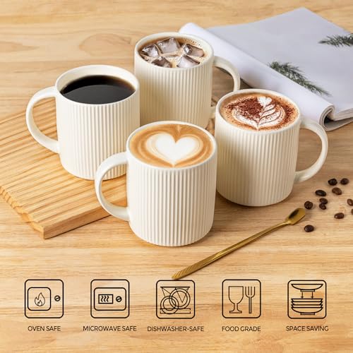 theterra Ceramic Coffee Mugs Set of 6, 14.2 oz Coffee Cups with Handle - color: Beige, size: 14 OZ (Set of 6)