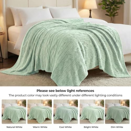 SUPERIOR Fleece Boho Jacquard Blanket, Decorative Blankets for Bedroom, Sofa, Fuzzy, Plush, Fluffy, Soft, Cute Room Decor, Beautiful Cover, Comfort Essentials, Arctic Collection, Throw, Sea Foam - color: Sea Foam, size: Throw