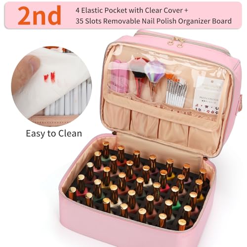 CUBETASTIC Nail Polish Organizer Case, Nail Supplies Storage Box Holds Nail Polish Bottles & Nail Lamp, Travel Nail Tech Carrying Case, Nail Kit Bag For Nail Stuff & Manicure Tools (Pink, 45 Slots) - color: Pink, size: 45 Slots