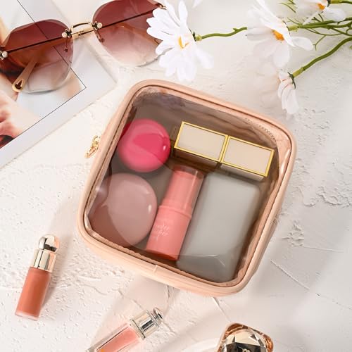 Aveniee Small Clear Makeup Bag, Mini Makeup Bag for Purse Organizer, Cosmetic Bag Travel Zipper Pouch for Women, Cute Car Accessories for Skincare Lipstick Essentials-Sand - color: Sand