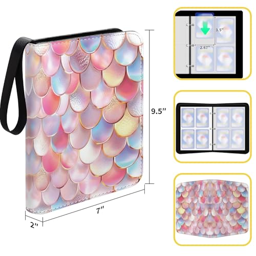 Card Binder 400 Pockets, 50 Sleeves Large Binder Trading Cards Holder 4 Pocket, Storage Organizer, Album Folder Case Protector Collector Gift Colourful Pink Mermaid - color: Colourful Pink Mermaid, size: 4 Pocket