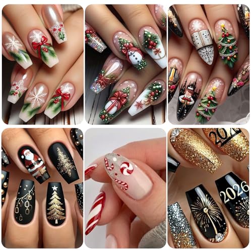 Christmas Nail Art Stickers Decals 16PCS 3D Self-Adhesive New Year Sticker for Nail Art Santa Claus Tree Elk Snowman Gonks Red Designs DIY Xmas Winter Decor Nail Art Supplies for Women - style: Christmas