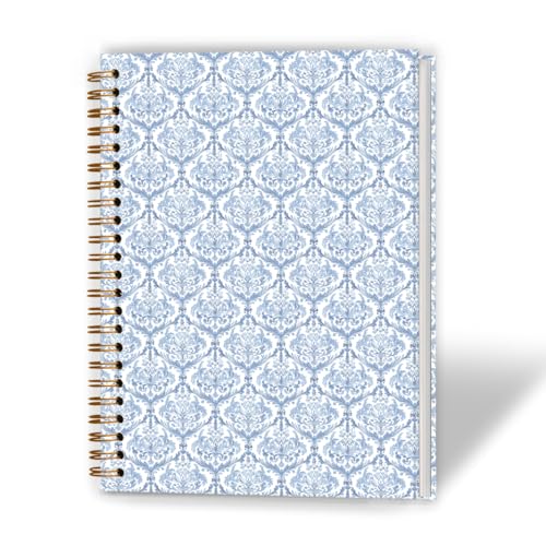 Grandmillennial Blue and White Floral Spiral Notebook 5.5x8.3, Vintage Blue Toile de Jouy Flower Journal for Women, Chinoiserie Floral Botanical Hardcover Notebook Journal - color: Color_2