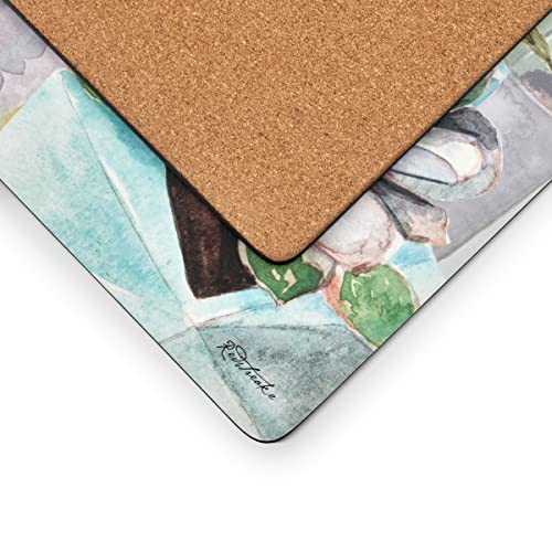 Pimpernel Succulent Placemats, Set of 4 (15.7" x 11.7") – Cork-Backed Rectangles with Modern Green Botanical Design, Heat & Stain Resistant Lacquer Finish, Dining Mats & Surface Protectors - size: 15.7" x 11.7" Rectangular, style: Succulents