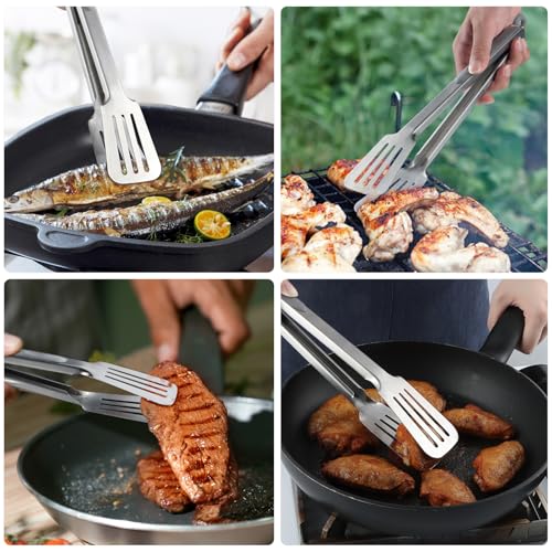 Tongs for Cooking, Set of 2 Metal Spatula Tongs for Grilling, Gray - color: Gray