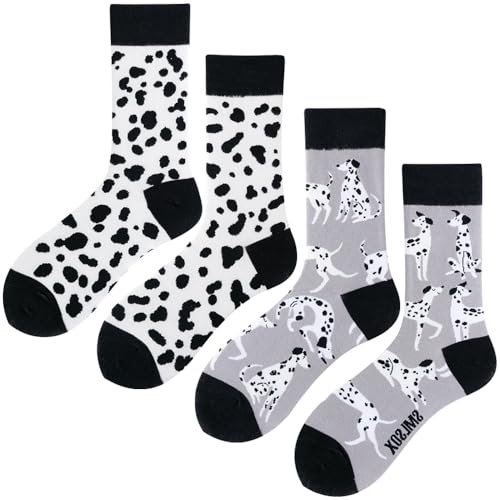 2 Pairs Cartoon Animal Crew Socks Fun Cotton Mid Calf Socks for Women - color: Dalmatian